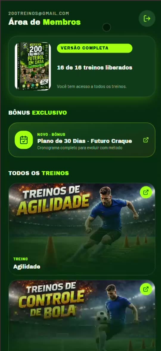 Prévia da plataforma 200 Treinos de Futebol